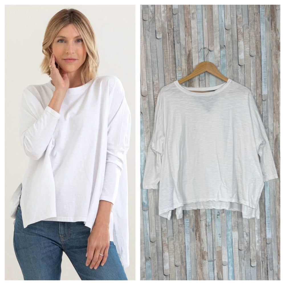 Mersea OS Catalina Slub Cotton Tee White Oversized 3/4 Sleeve Top T Shirt Boxy